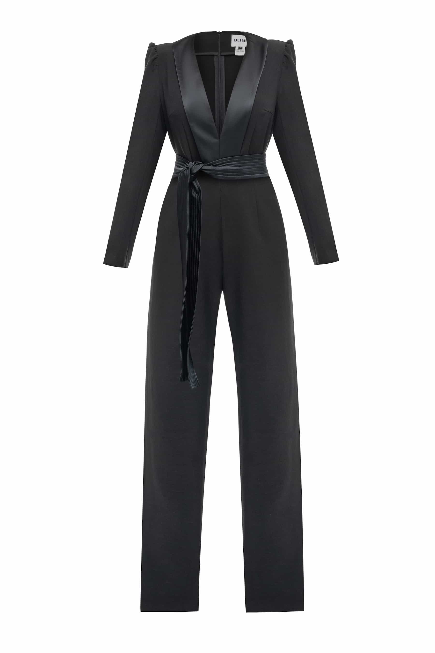 Jumpsuit with satin trim and belt